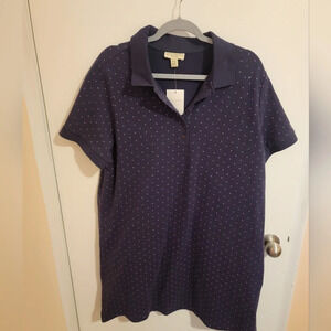 Appleseed's Petites Womens Petite XL PXL Vneck Long Top Navy Pink Polka-dot NWOT